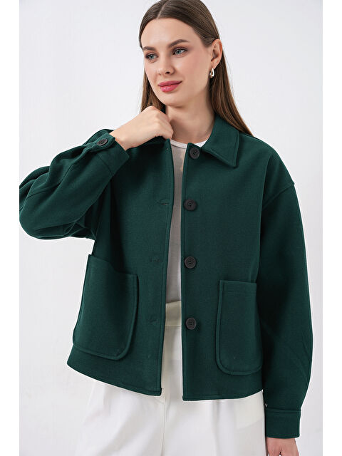 Bigdart 0713 Kadın Kaşe Ceket - Zümrüt Yeşili - S000313227-18709