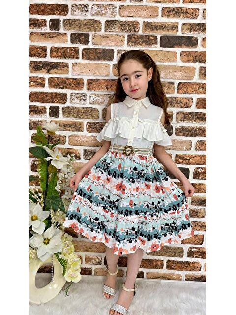 Mnk Baby & Kids Çiçekli Viskon Gömlek Yaka Yazlık Kız Çocuk Elbise - S000397008-19965