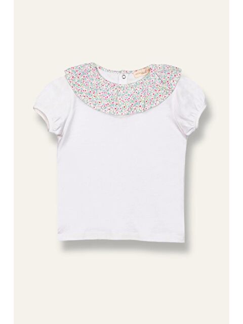 MİNİNİO Kız Bebek Yakası Fırfırlı T-Shirt - Ekru - S000362804-19965