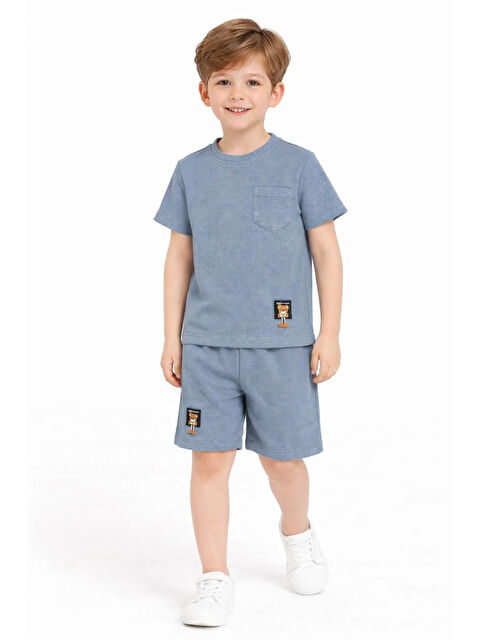 Myhanne Çizgi Desenli Waffle Şortlu Erkek Takım 30101