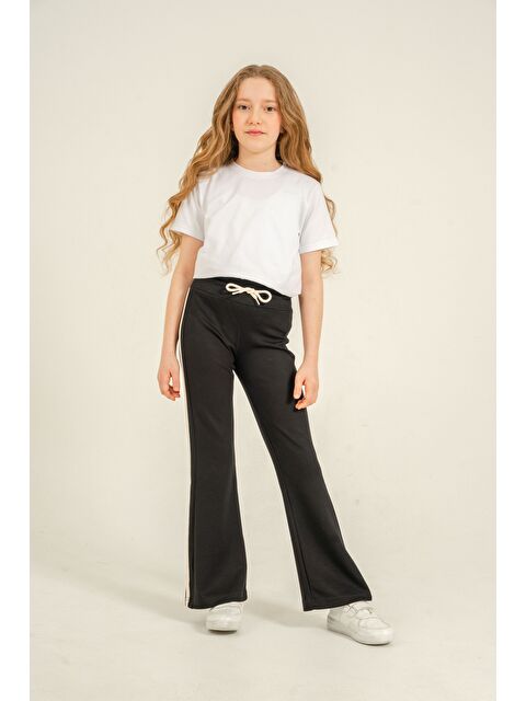 Mışıl Kids Geniş Paçalı Yanlar Biye Şeritli Yumuşak Dokulu - Comfort Kumaş Kız Çocuk Eşofman Altı