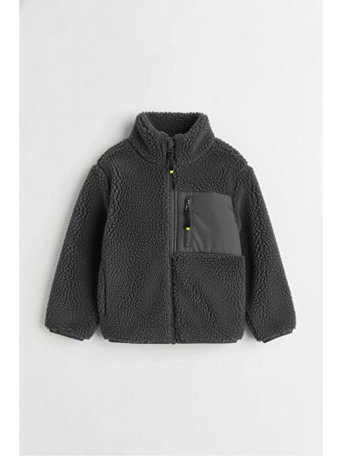Magu Erkek Çocuk Pamuklu Antrasit Polar Mont – Fermuarlı Cepli Pelüş Görünümlü - S000470503-29666
