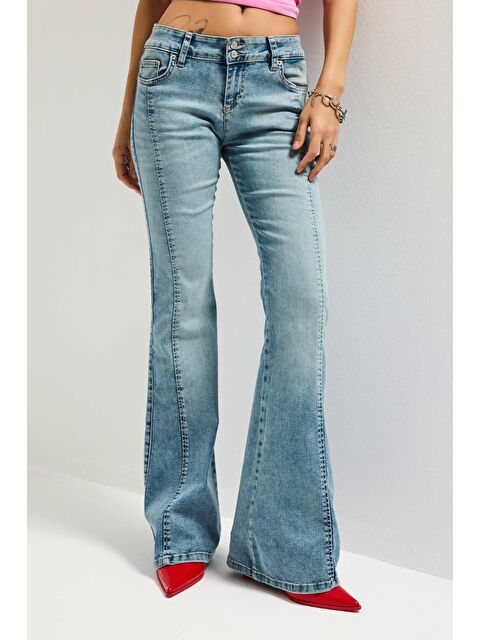 It's Basic Kadın Jean Rengi 4s6-32 SWL Mid Rise Flare Fit Orta Bel Esnek Kumaş Denim Jean