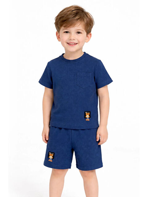 Myhanne Çizgi Desenli Waffle Şortlu Erkek Takım 30101