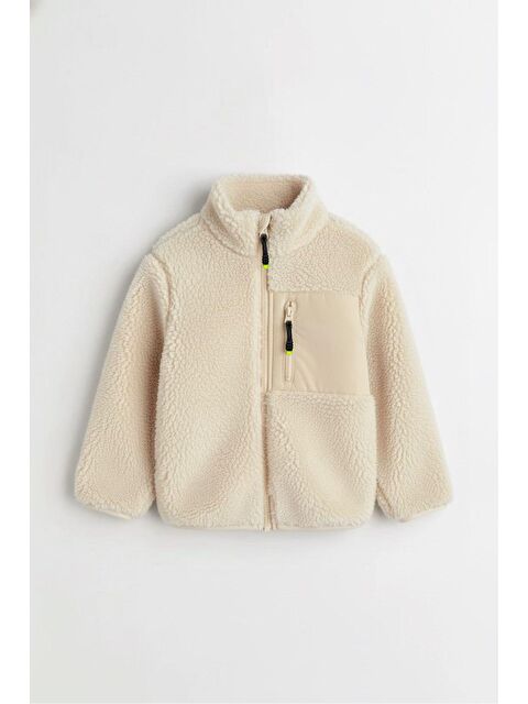 Magu Unisex Çocuk Pamuklu Kahverengi Polar Mont – Fermuarlı Cepli Pelüş Görünümlü - S000470506-19965