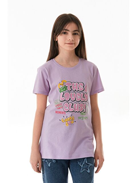 Fullamoda %100 Pamuk Yazı Baskılı Bisiklet Yaka Kız Çocuk Tişört - S000381236-17878