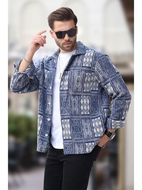 Madmext Lacivert Desenli Tek Cepli Erkek Polar Gömlek 6751 - S000423905-21164