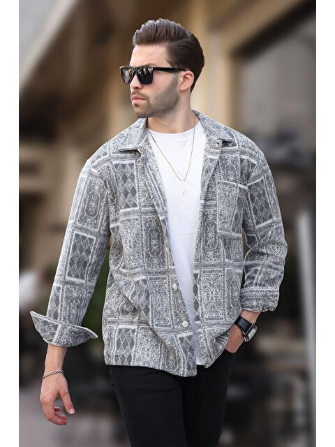 Madmext Gri Desenli Tek Cepli Erkek Polar %100 Pamuk Gömlek 6751 - S000423905-20600