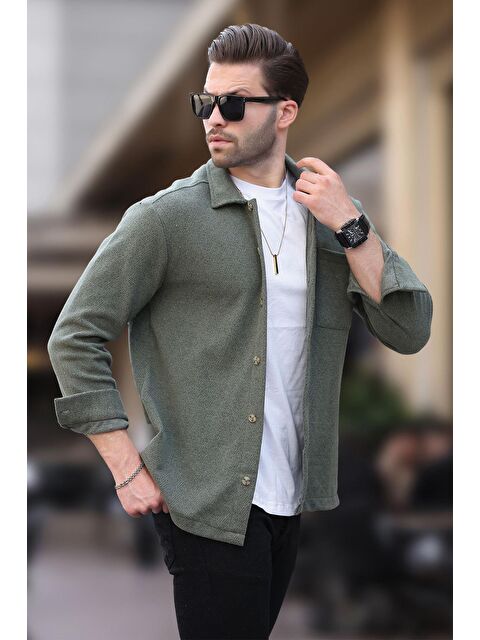 Madmext Haki Desenli Tek Cep Erkek Polar Gömlek 6752 - S000423908-18547