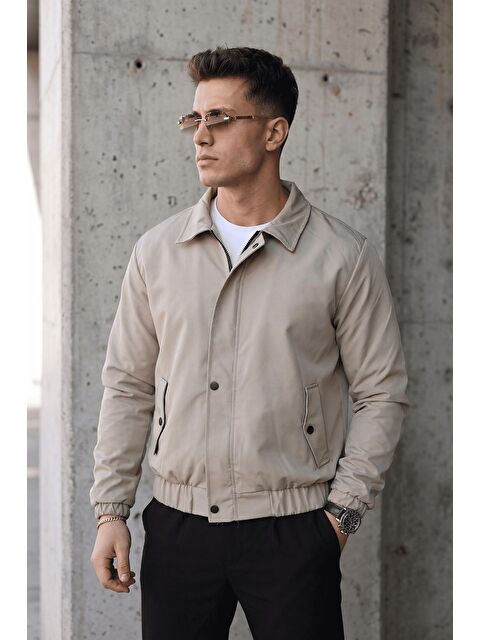 Oksit Muxi Slim Fit Fermuarlı ve Çıtçıt Korumalı Astarlı Suya Dayanıklı Erkek Mevsimlik Bomber Ceket