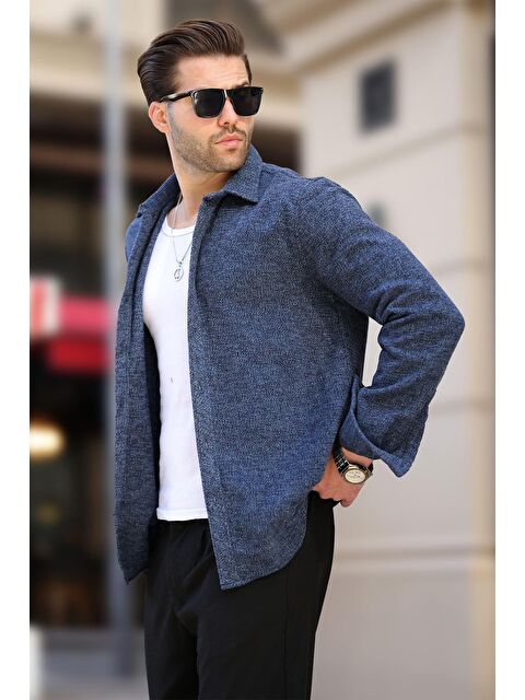 Madmext Lacivert Desenli Erkek Ceket Gömlek E6755 - S000423909-21164