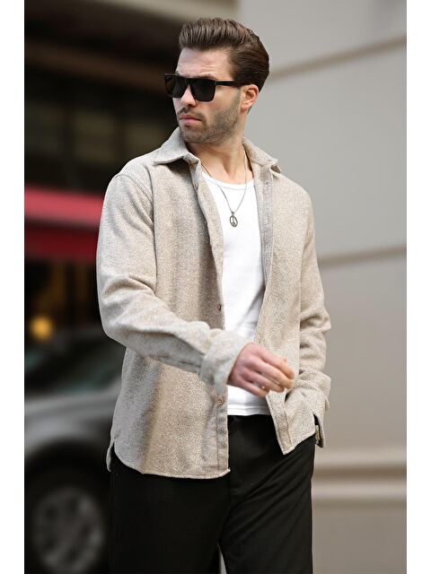 Madmext Bej Desenli Erkek Ceket Gömlek E6755 - S000423909-19928