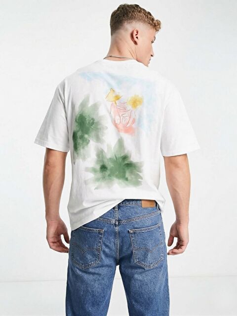 Trendseninle Beyaz Lazzy Baskılı Penye Tişört