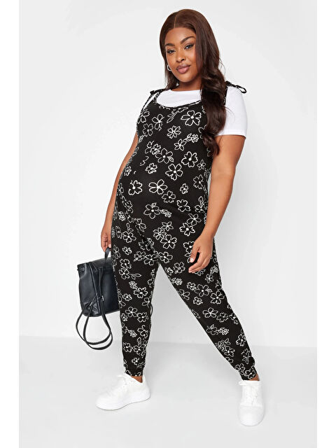 Stil Diva Büyük Beden Hamile Dar Paça İp Bağlama Askılı Çiçek Desenli Maxi Tulum 158433 - S000357448-19351