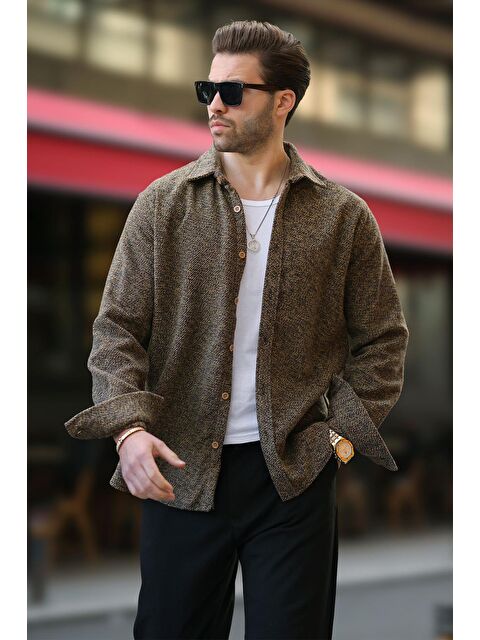 Madmext Sarı Desenli Erkek Ceket Gömlek E6755 - S000423909-20072