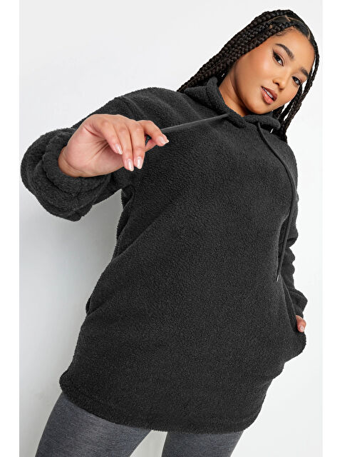 Stil Diva Büyük Beden Uzun Kollu Kapüşonlu Yumuşak Dokulu Polar Sweatshirt 302778 - S000288685-19351