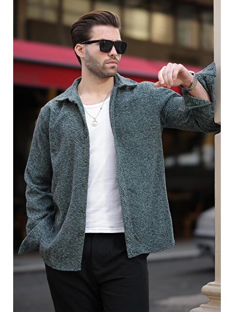 Madmext Yeşil Desenli Erkek Ceket Gömlek E6755 - S000423909-18194