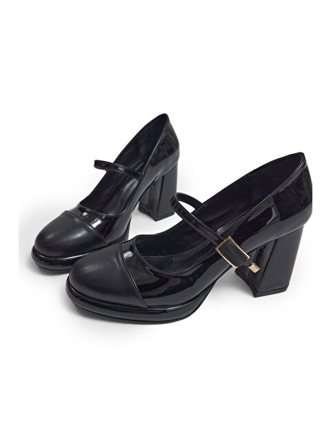 TONNY BLACK Kadın Siyah Neolit Taban Tek Bantlı Kalın Topuklu Ayakkabı - S000493398-19351