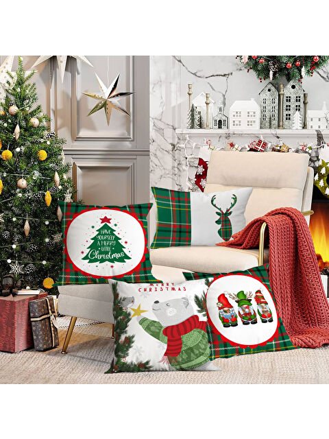 Evmila 4 lü Yılbaşı Temalı Kadife Kırlent Kılıfı 43x43 cm - S000285278-23173