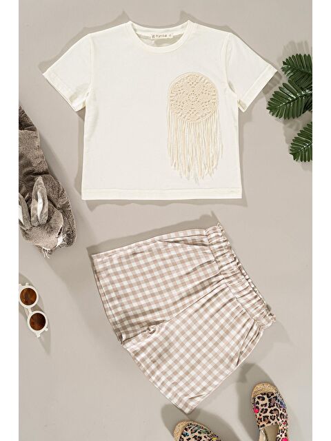 For You Kids Cep Detaylı Tshirt Ekose Şort Taş Alt Üst Takım - S000171601-25636