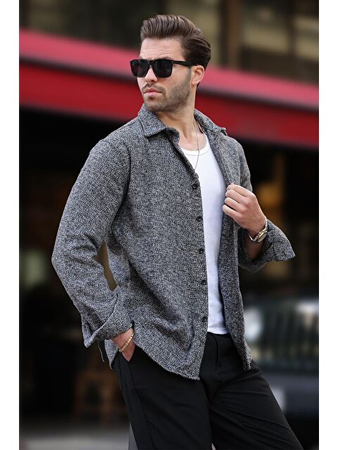 Madmext Siyah Desenli Erkek Ceket Gömlek E6755 - S000423909-19351