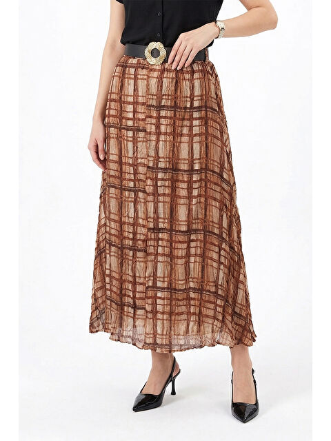 Remsa Ekose Desen Pamuklu Şifon Etek 180024 Kiremit