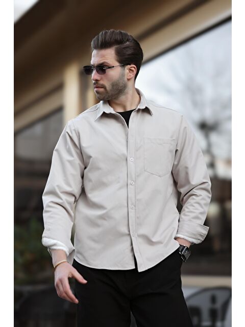 Madmext Bej İçi Polarlı Erkek Gömlek E6759 - S000423910-19928