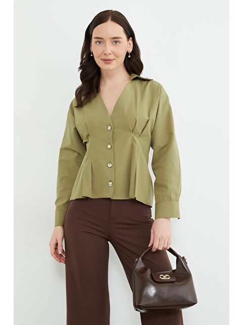 Fullamoda Beli Pensli Pileli  Gömlek