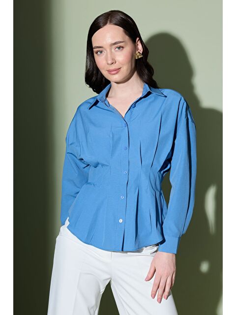 Fullamoda Pensli Belden Oturtmalı Pileli Gömlek