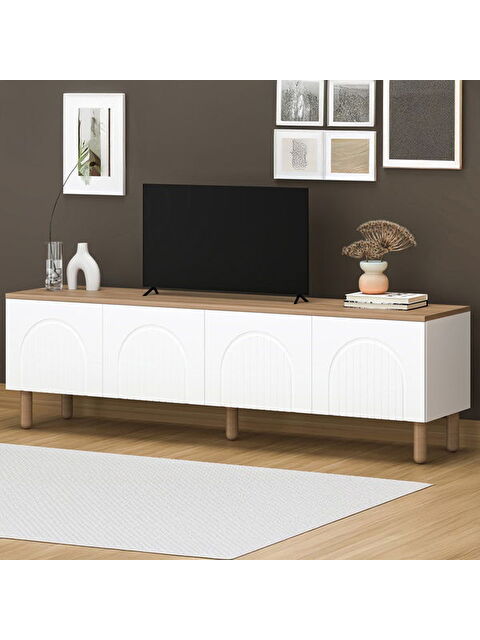 Just Home 4 Kapaklı Bohem Tv Ünitesi - Beyaz / Sepet - 55x44x180 cm - S000376647-36