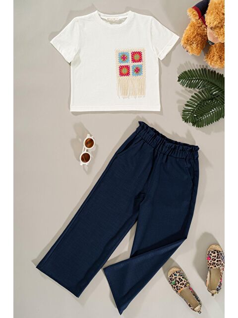 For You Kids Dantel Cep Detaylı Lacivert Pantolon Takım - S000171615-21164