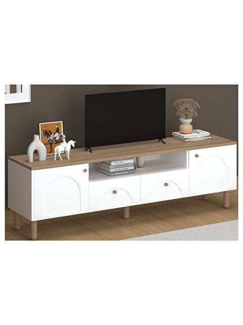 Just Home 2 Kapak 2 Çekmeceli Bohem Tv Ünitesi - Beyaz / Sepet - 55x44x180 cm - S000376652-36
