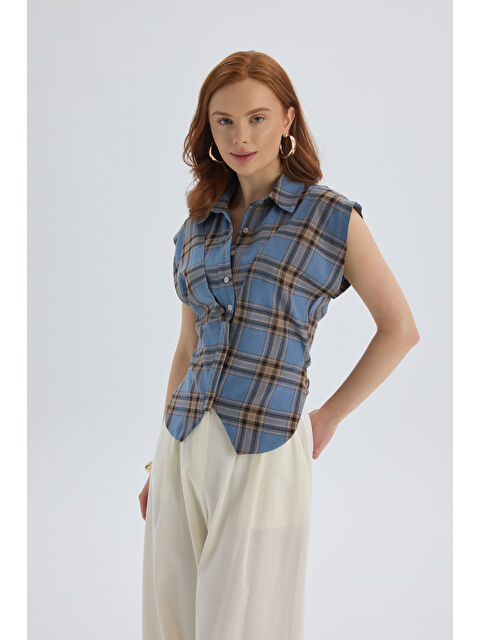 Mai Collection Frenzy Ekoseli Mavi Kısa Gömlek