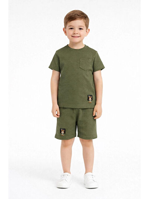 Myhanne Çizgi Desenli Waffle Şortlu Erkek Takım 30101