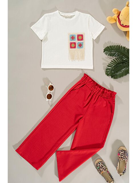 For You Kids Dantel Cep Detaylı Kırmızı Pantolon Takım - S000171625-20045