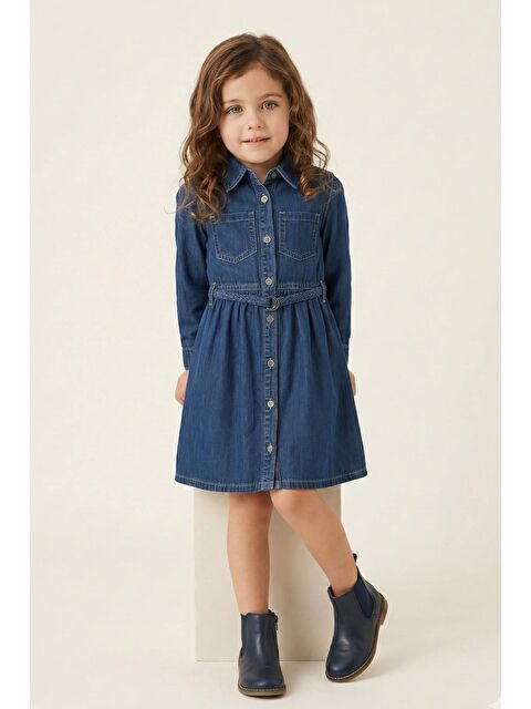 ZEYLAND Kız Çocuk Denim Önden Düğmeli Elbise - İndigo - S000532715-23093