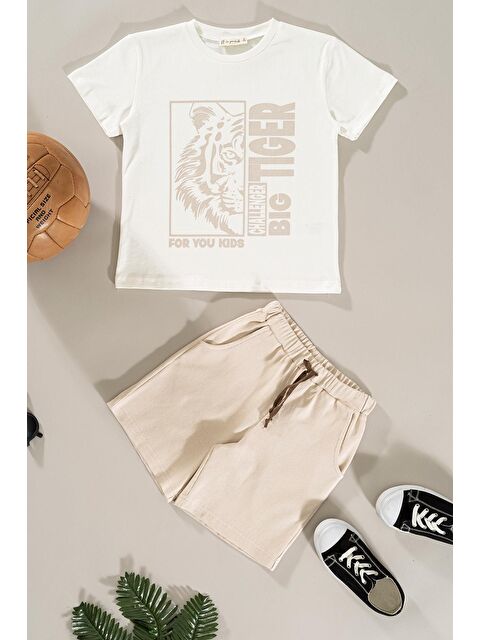 For You Kids Kaplan Baskılı Taş Tshirt Şort Takım - S000171627-25636