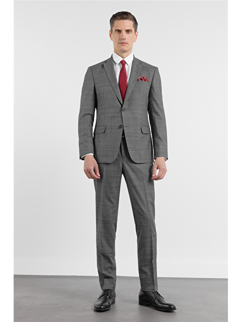 İMZA Füme Mono Yaka Esnek 6 Drop Slim Fit Classic Takım Elbise 1001255160