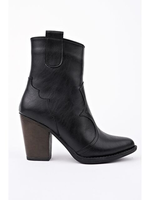 Muggo WESTON Sivri Burun Dikiş Detaylı Fermuarlı Kalın Topuklu Kovboy Kadın Bot - S000442935-2530