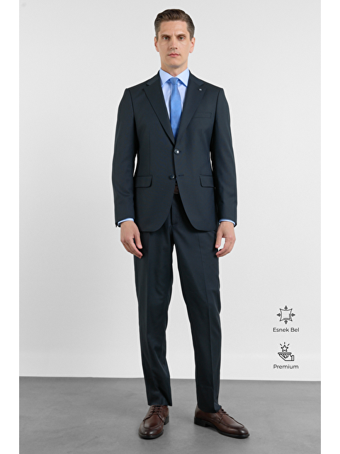 İMZA Lacivert Mono Yaka Düz Desen 6 Drop Comfort Fit Esnek Bel Takım Elbise 1001260151