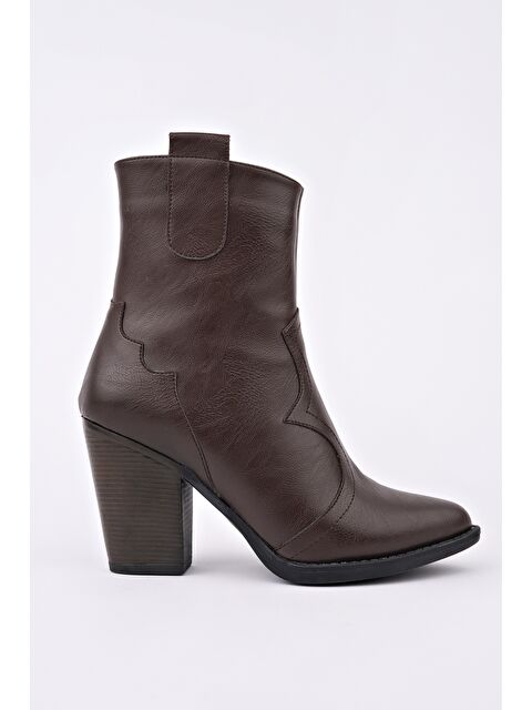 Muggo WESTON Sivri Burun Dikiş Detaylı Fermuarlı Kalın Topuklu Kovboy Kadın Bot - S000442935-19413