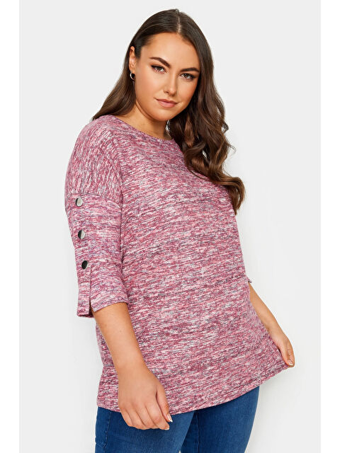 Stil Diva Büyük Beden Bisiklet Yaka Yarım Kollu Düğme Detaylı Bluz 302681 - S000288715-20045