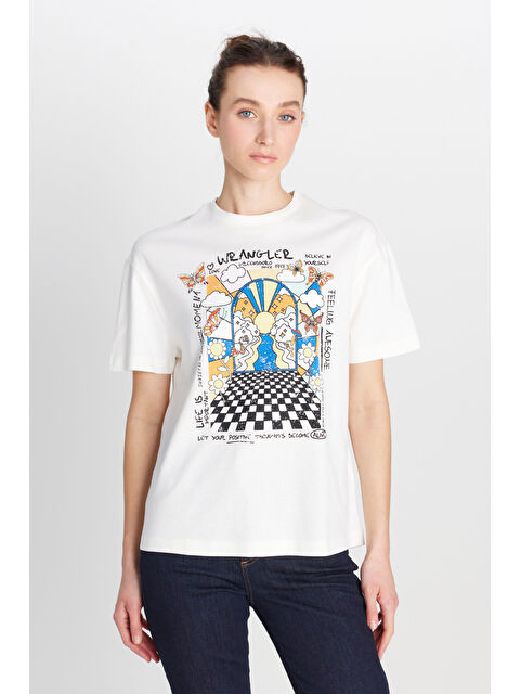 Wrangler Relaxed Fit Geniş Kesim Bisiklet Yaka %100 Pamuk Kırık Beyaz Tişört - S000470517-20063