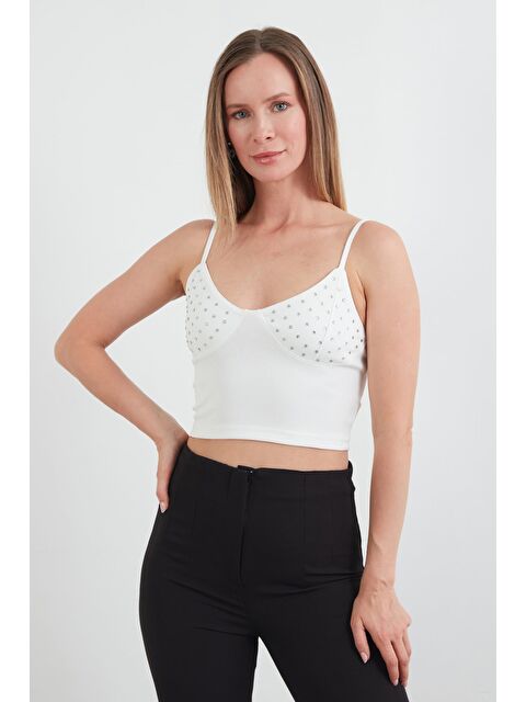 Fullamoda Taş İşlemeli Askılı Crop