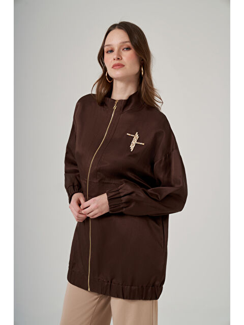 Nuss Taş Detay Kap Ceket 6043 Kahverengi