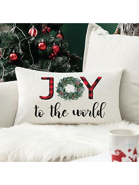 Evmila Yılbaşı Temalı Joy Desenli Kadife Kırlent Kılıfı 35x55 cm - S000285279-23173