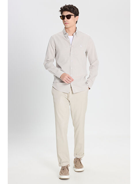 Altınyıldız Classics Erkek Bej Pamuklu Dar Kesim Diagonal Desenli Pileli Yan Cep Casual Pantolon - S000512331-19928