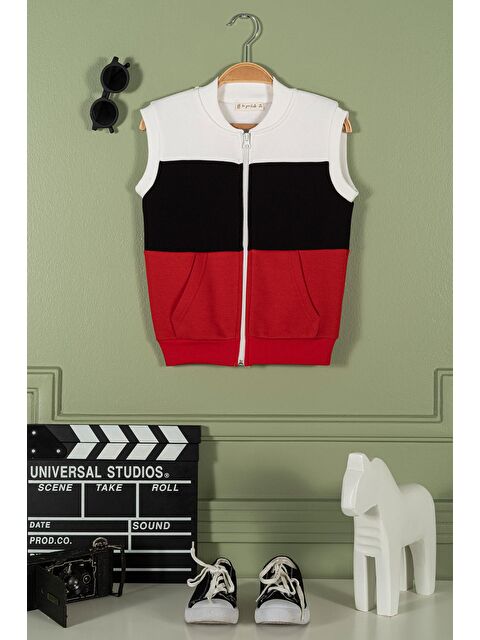 For You Kids Fermuarlı Garnili Kanguru Cep Kırmızı Kız Çocuk Yelek - S000171636-20045