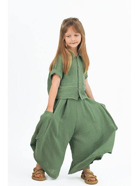 Catz Kids Kız Çocuk Cali Kahve Müslin Pantolon Etek ve Gömlek Takım - S000417544-18547