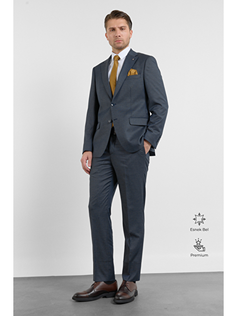 İMZA Açık Lacivert Mono Yaka Düz Desen 6 Drop Comfort Fit Esnek Bel Takım Elbise 1001260152